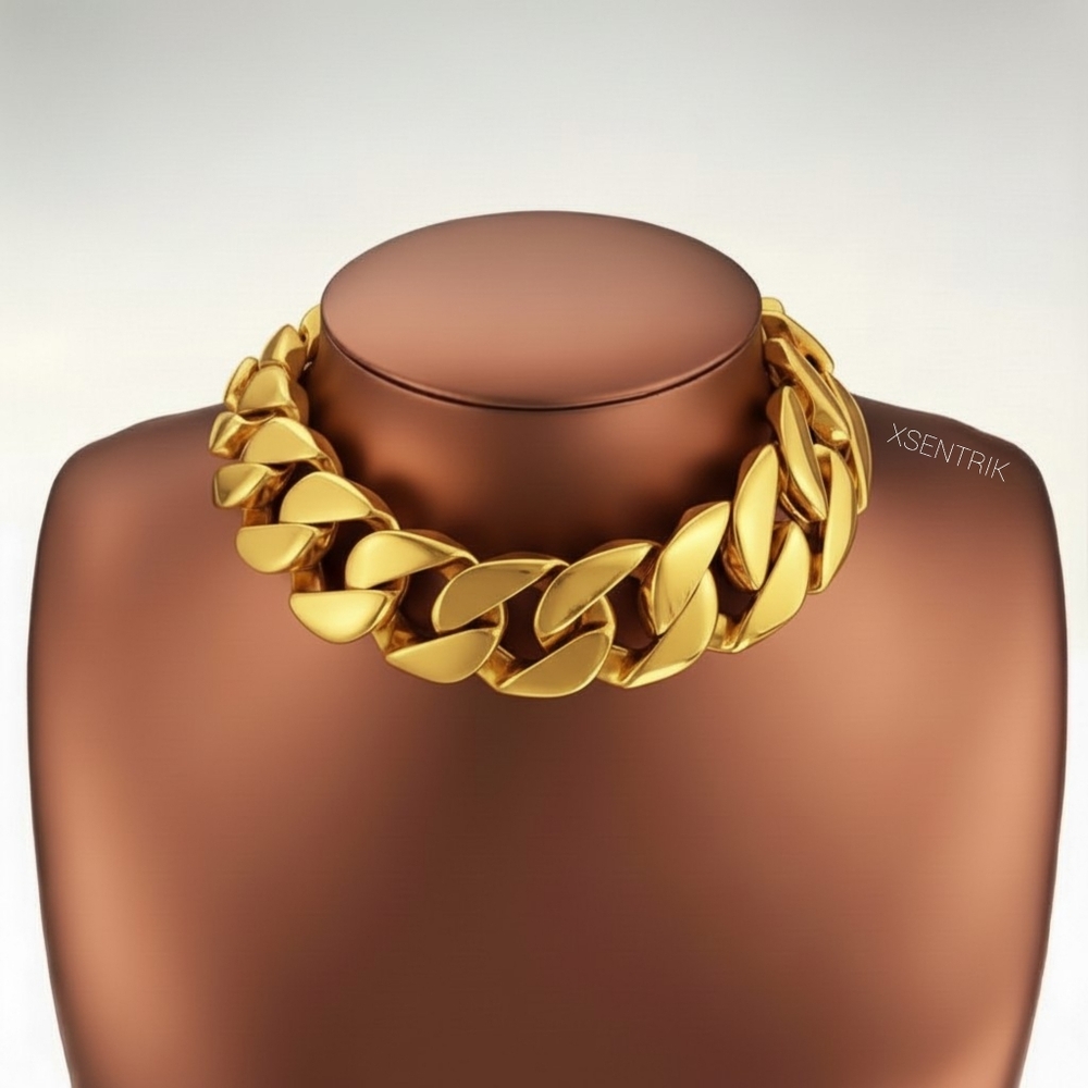 Gold Polished Stainless Steel Chunky Chainlink Necklace ▪︎ (316L) - Picture 2 of 12